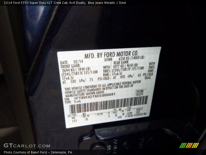 Blue Jeans Metallic / Steel 2014 Ford F350 Super Duty XLT Crew Cab 4x4 Dually