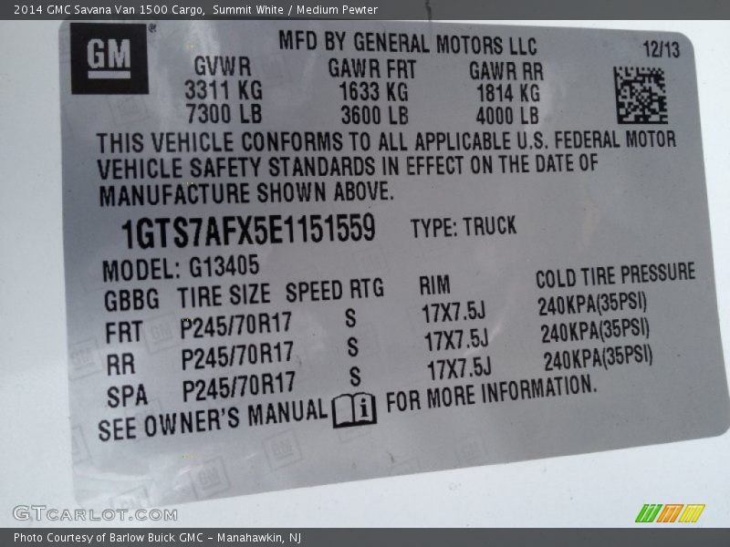 Summit White / Medium Pewter 2014 GMC Savana Van 1500 Cargo