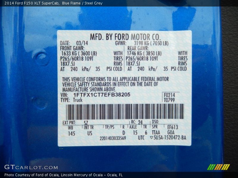 2014 F150 XLT SuperCab Blue Flame Color Code SZ