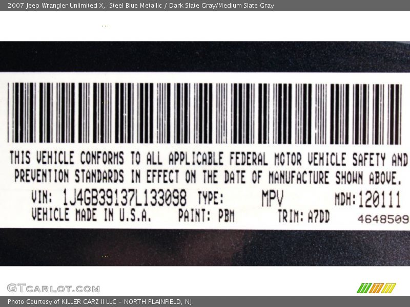 Steel Blue Metallic / Dark Slate Gray/Medium Slate Gray 2007 Jeep Wrangler Unlimited X