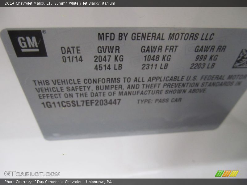 Summit White / Jet Black/Titanium 2014 Chevrolet Malibu LT