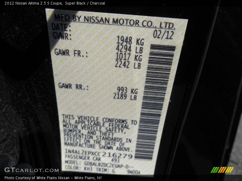 Super Black / Charcoal 2012 Nissan Altima 2.5 S Coupe