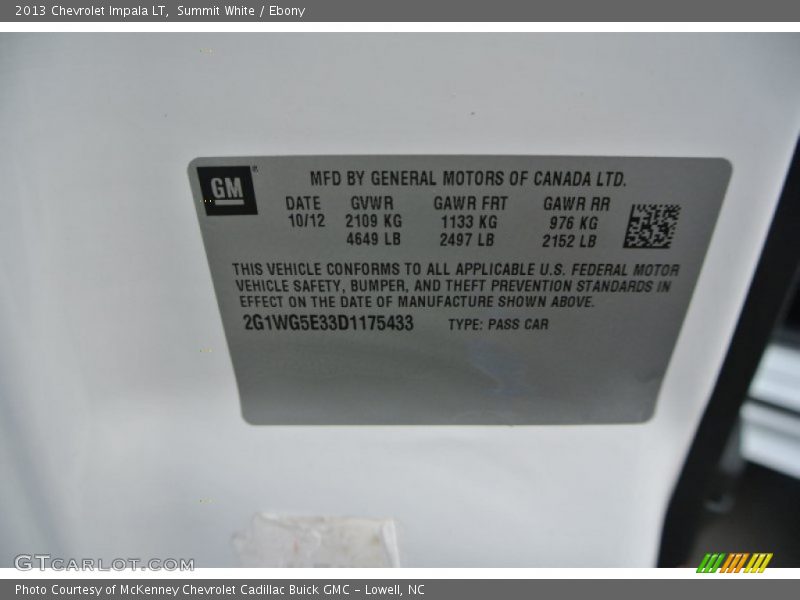 Summit White / Ebony 2013 Chevrolet Impala LT