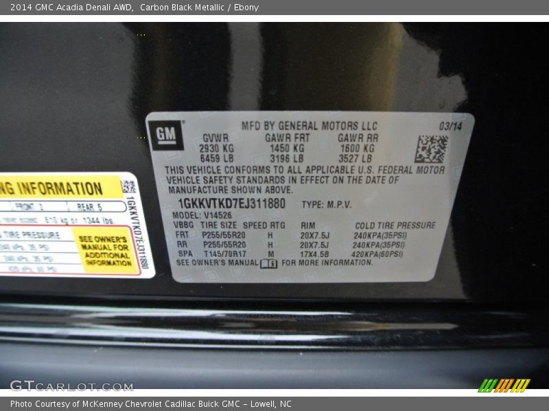 Carbon Black Metallic / Ebony 2014 GMC Acadia Denali AWD