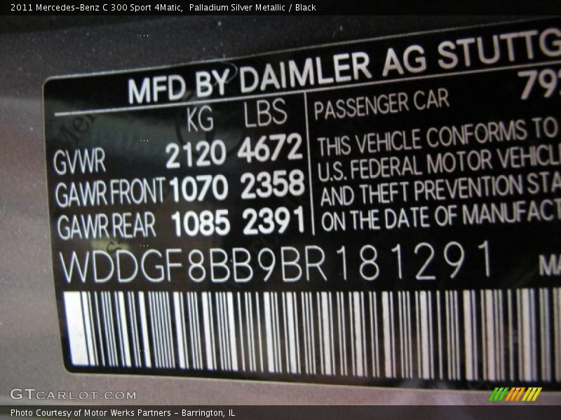 Palladium Silver Metallic / Black 2011 Mercedes-Benz C 300 Sport 4Matic