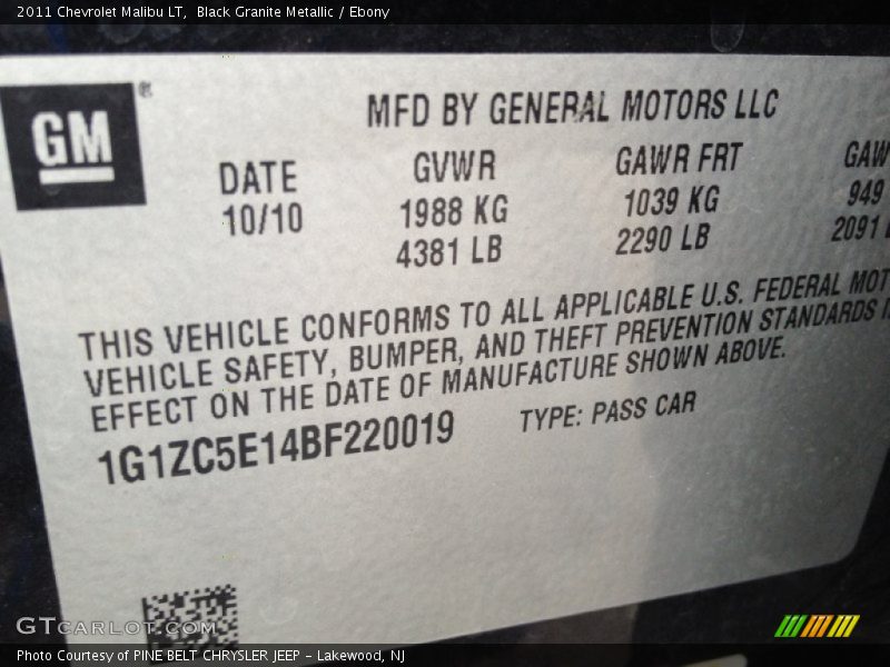 Black Granite Metallic / Ebony 2011 Chevrolet Malibu LT
