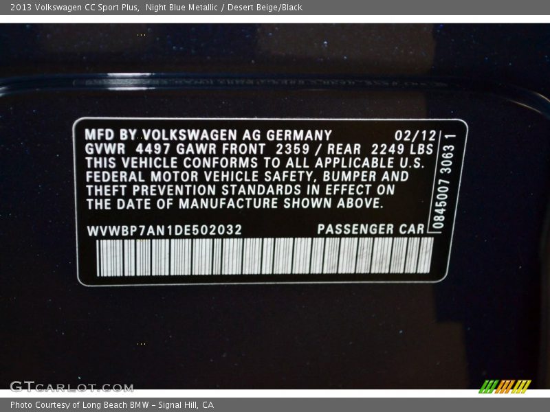 Night Blue Metallic / Desert Beige/Black 2013 Volkswagen CC Sport Plus