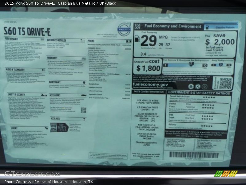  2015 S60 T5 Drive-E Window Sticker
