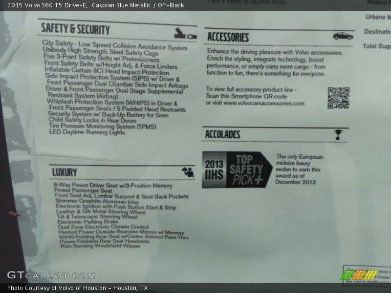  2015 S60 T5 Drive-E Window Sticker