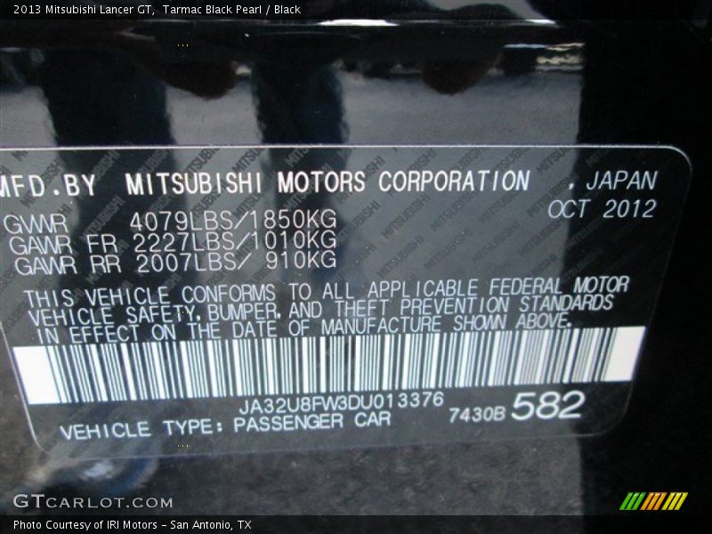 Tarmac Black Pearl / Black 2013 Mitsubishi Lancer GT