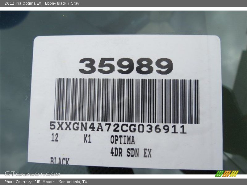 Ebony Black / Gray 2012 Kia Optima EX