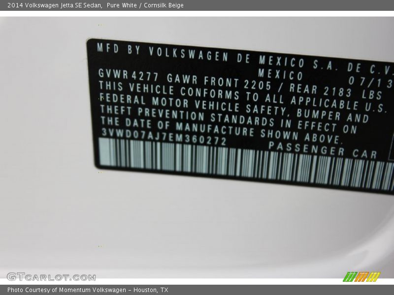 Pure White / Cornsilk Beige 2014 Volkswagen Jetta SE Sedan