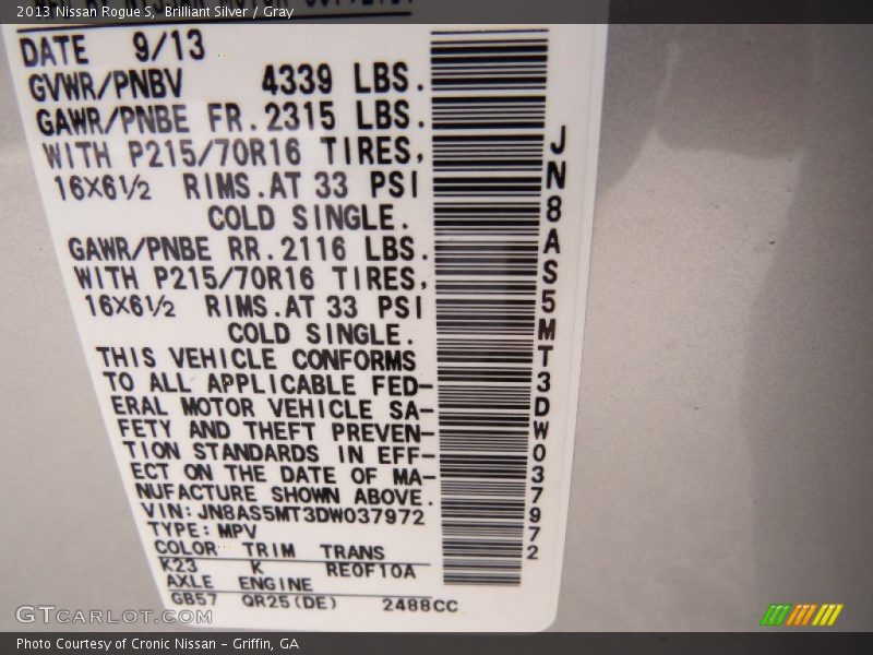 Brilliant Silver / Gray 2013 Nissan Rogue S