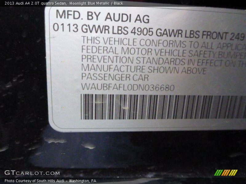 Moonlight Blue Metallic / Black 2013 Audi A4 2.0T quattro Sedan