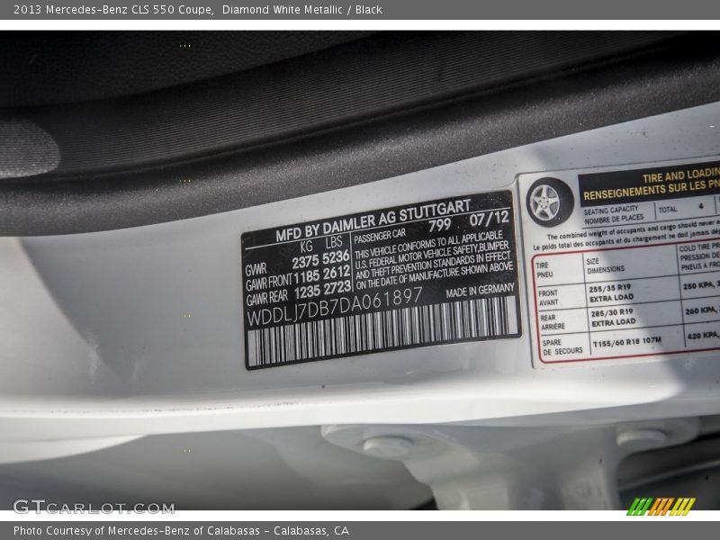 Diamond White Metallic / Black 2013 Mercedes-Benz CLS 550 Coupe