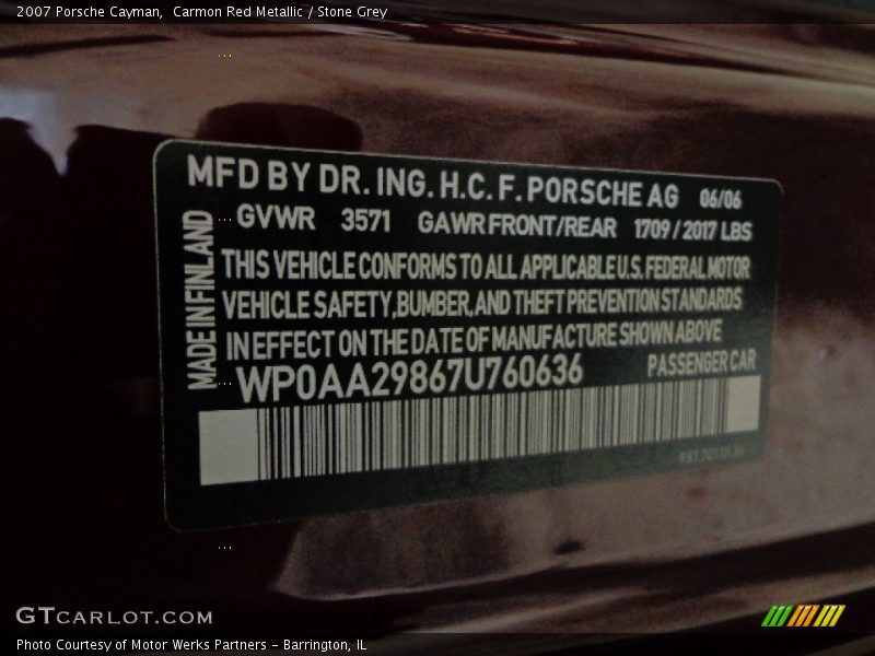 Carmon Red Metallic / Stone Grey 2007 Porsche Cayman