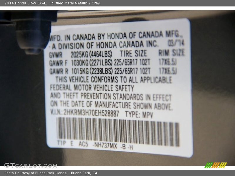 Polished Metal Metallic / Gray 2014 Honda CR-V EX-L