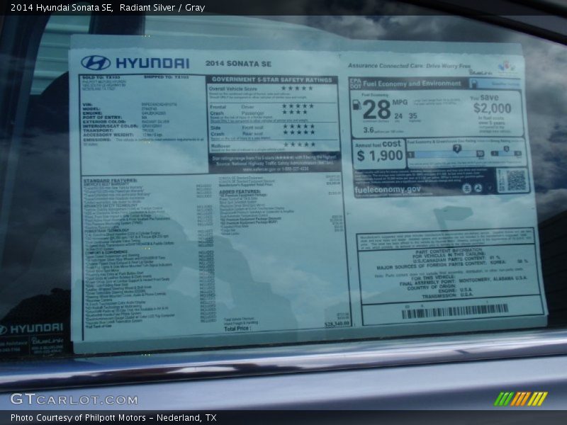 Radiant Silver / Gray 2014 Hyundai Sonata SE