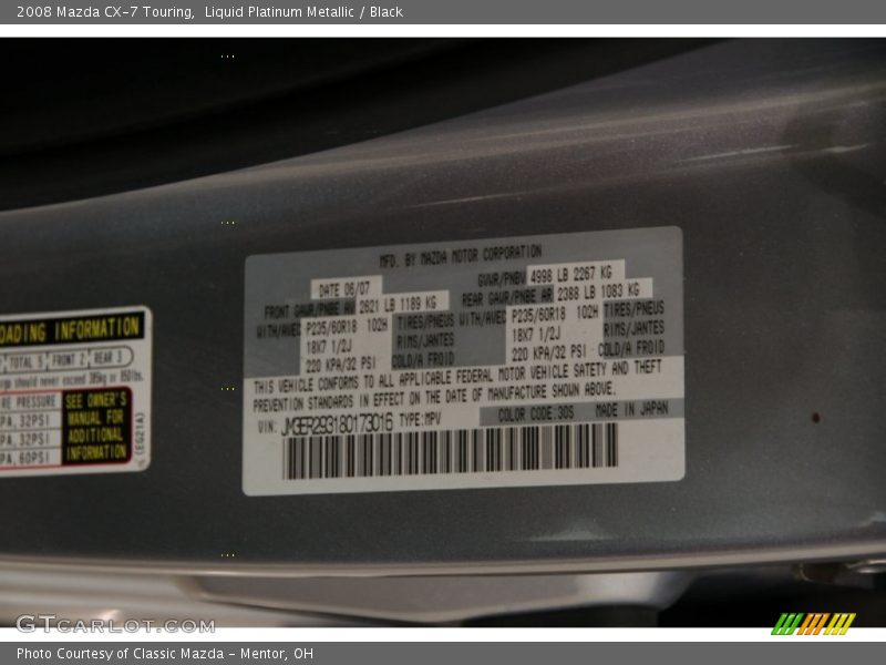 Liquid Platinum Metallic / Black 2008 Mazda CX-7 Touring