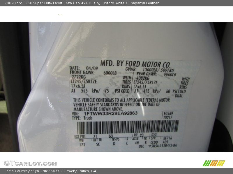 Oxford White / Chaparral Leather 2009 Ford F350 Super Duty Lariat Crew Cab 4x4 Dually