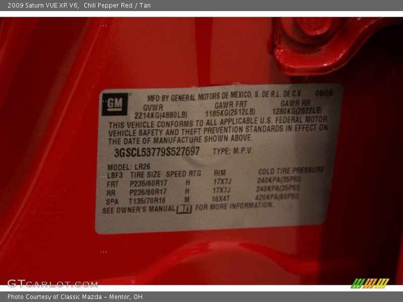 Chili Pepper Red / Tan 2009 Saturn VUE XR V6