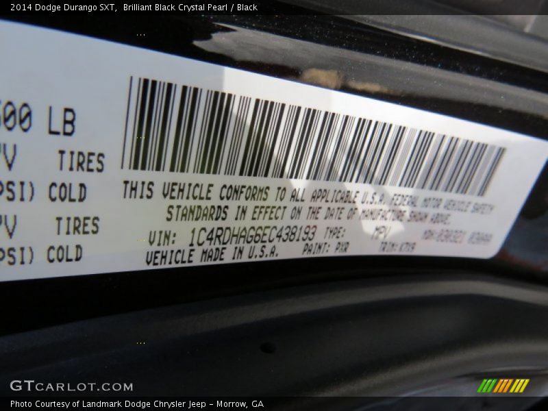 Brilliant Black Crystal Pearl / Black 2014 Dodge Durango SXT