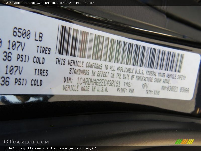 Brilliant Black Crystal Pearl / Black 2014 Dodge Durango SXT