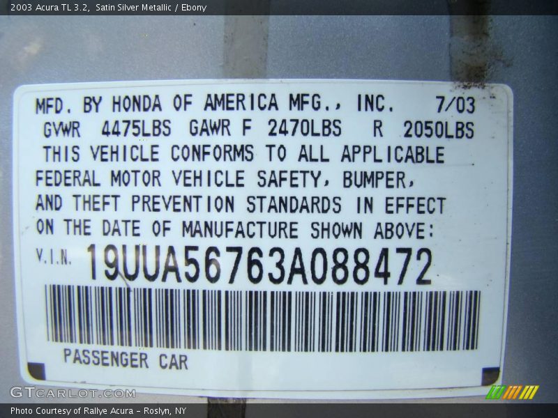 Satin Silver Metallic / Ebony 2003 Acura TL 3.2