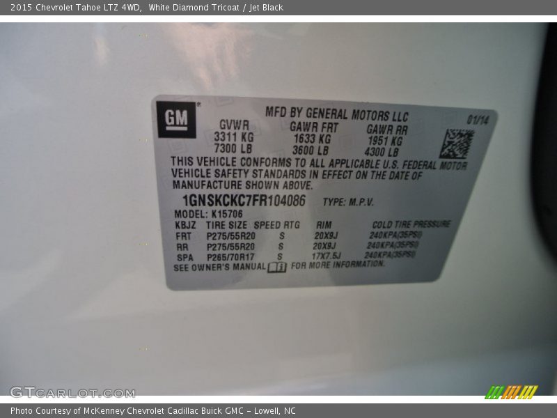 White Diamond Tricoat / Jet Black 2015 Chevrolet Tahoe LTZ 4WD