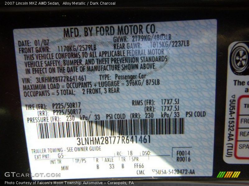 Alloy Metallic / Dark Charcoal 2007 Lincoln MKZ AWD Sedan