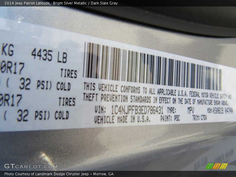 Bright Silver Metallic / Dark Slate Gray 2014 Jeep Patriot Latitude