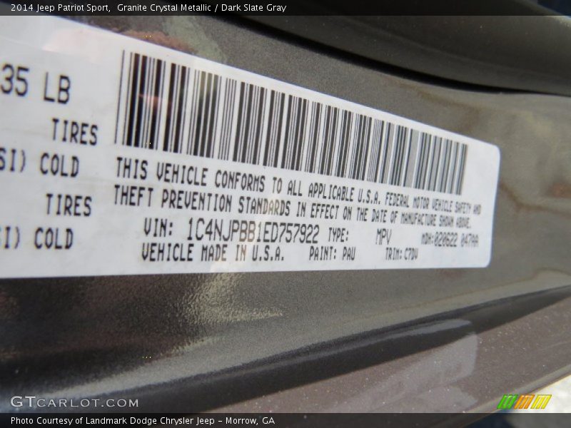 Granite Crystal Metallic / Dark Slate Gray 2014 Jeep Patriot Sport
