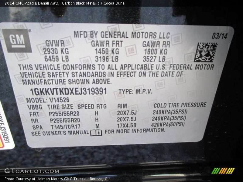 Carbon Black Metallic / Cocoa Dune 2014 GMC Acadia Denali AWD