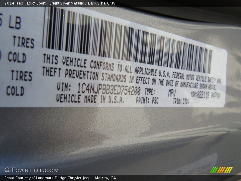 Bright Silver Metallic / Dark Slate Gray 2014 Jeep Patriot Sport