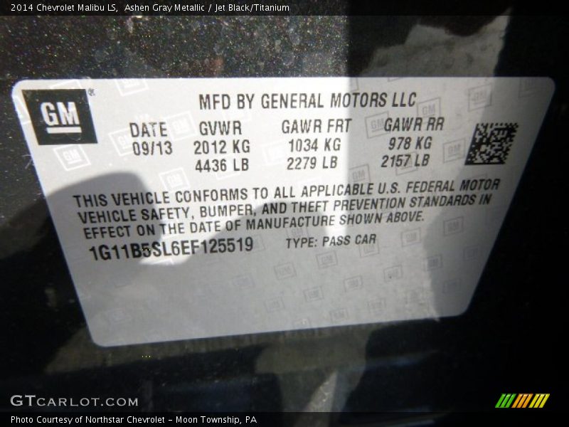 Ashen Gray Metallic / Jet Black/Titanium 2014 Chevrolet Malibu LS