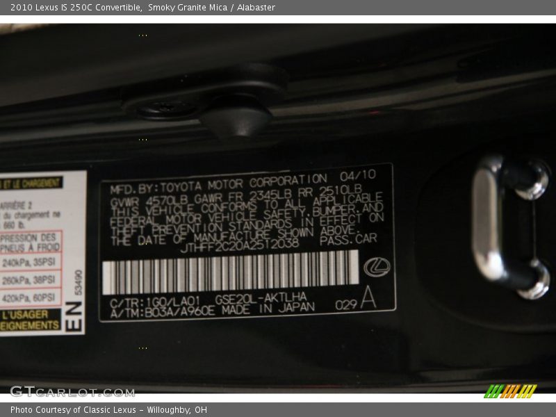 Smoky Granite Mica / Alabaster 2010 Lexus IS 250C Convertible