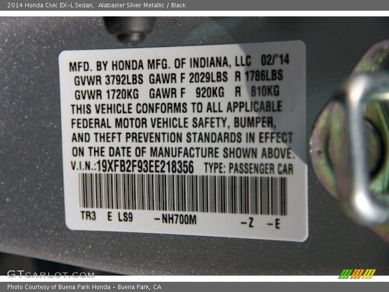 Alabaster Silver Metallic / Black 2014 Honda Civic EX-L Sedan