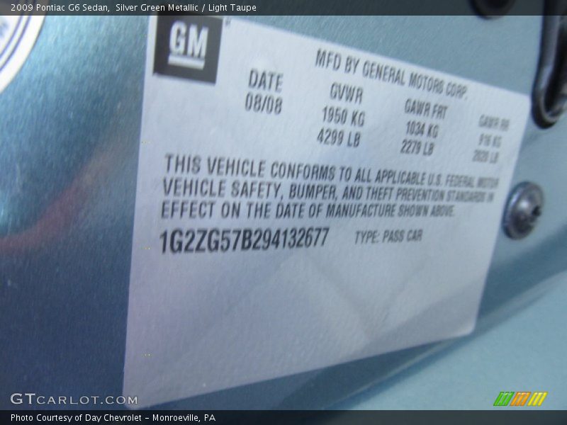 Silver Green Metallic / Light Taupe 2009 Pontiac G6 Sedan