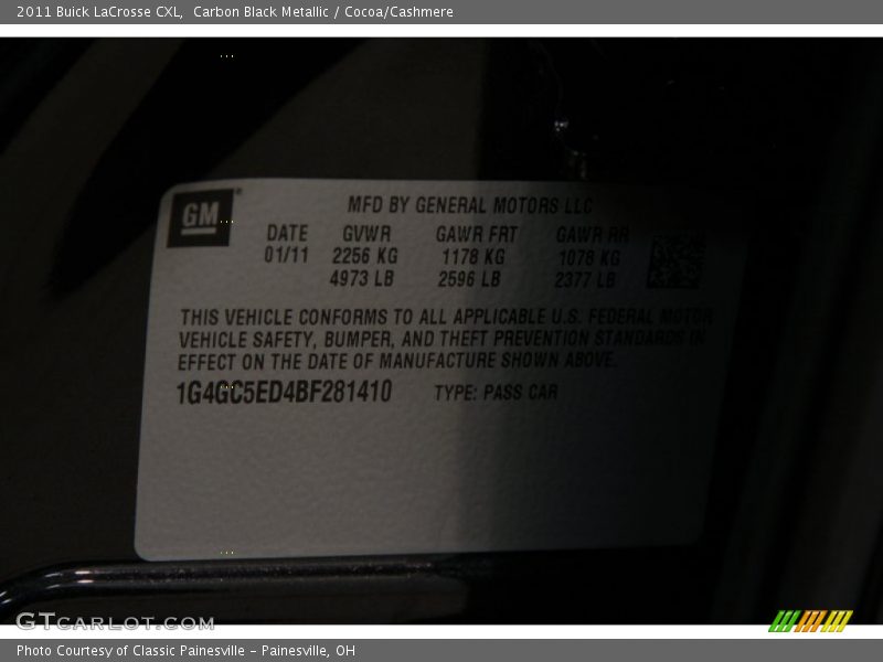 Carbon Black Metallic / Cocoa/Cashmere 2011 Buick LaCrosse CXL