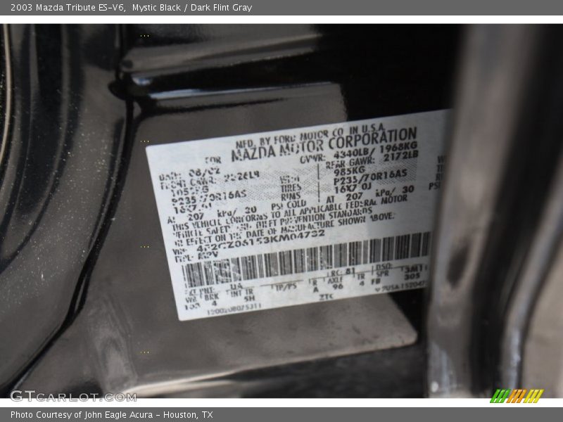 Mystic Black / Dark Flint Gray 2003 Mazda Tribute ES-V6