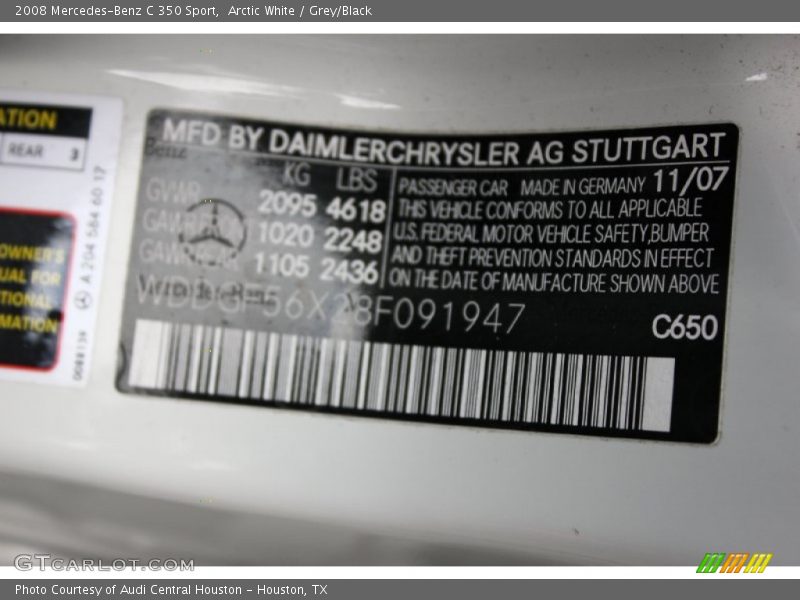 Arctic White / Grey/Black 2008 Mercedes-Benz C 350 Sport