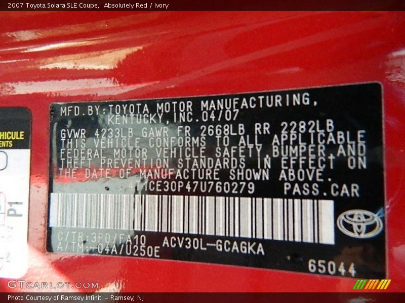 Absolutely Red / Ivory 2007 Toyota Solara SLE Coupe