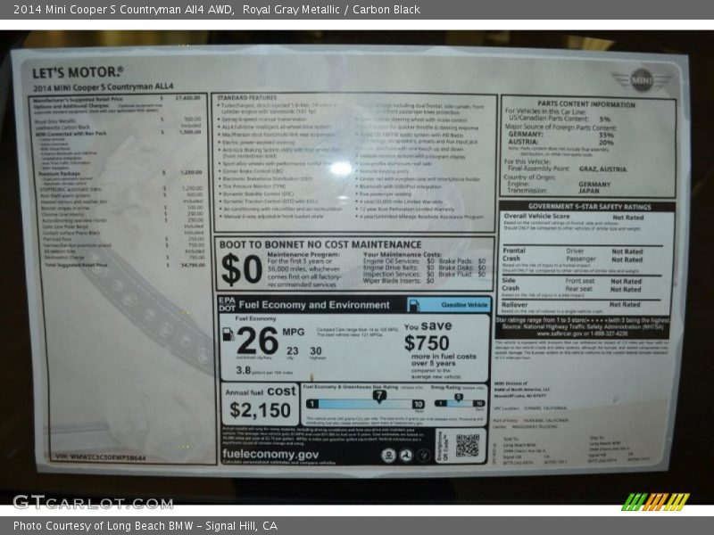 Royal Gray Metallic / Carbon Black 2014 Mini Cooper S Countryman All4 AWD
