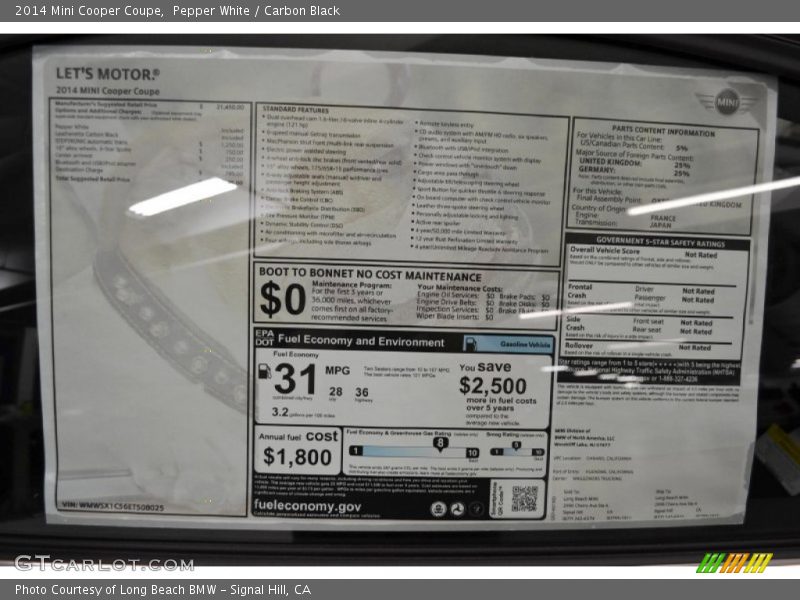 Pepper White / Carbon Black 2014 Mini Cooper Coupe