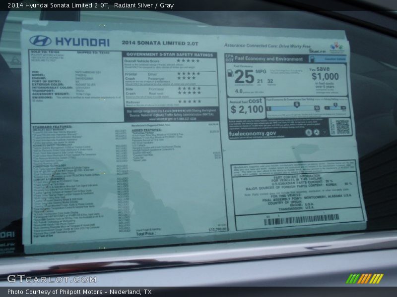 Radiant Silver / Gray 2014 Hyundai Sonata Limited 2.0T