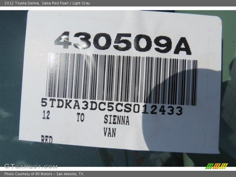 Salsa Red Pearl / Light Gray 2012 Toyota Sienna