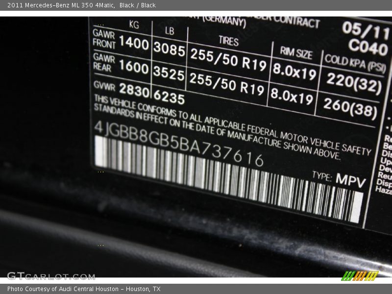 Black / Black 2011 Mercedes-Benz ML 350 4Matic