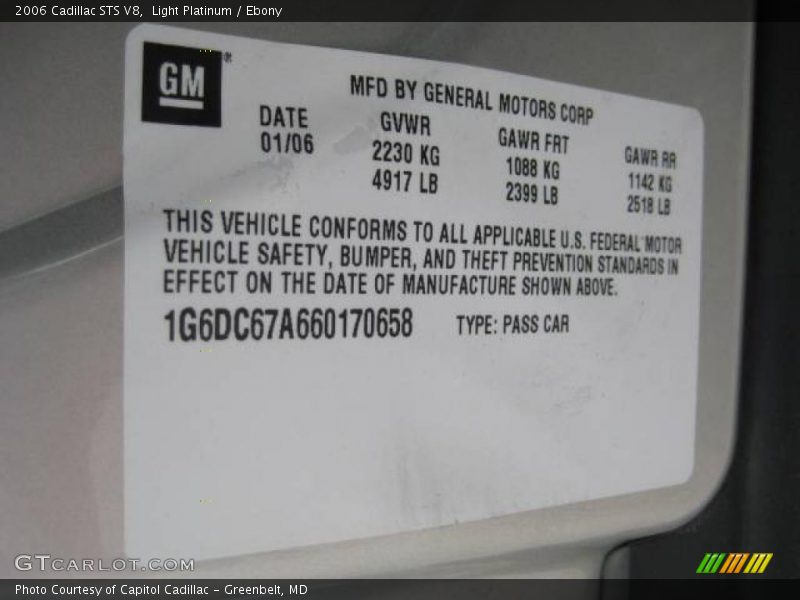 Light Platinum / Ebony 2006 Cadillac STS V8