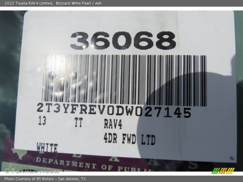 Blizzard White Pearl / Ash 2013 Toyota RAV4 Limited