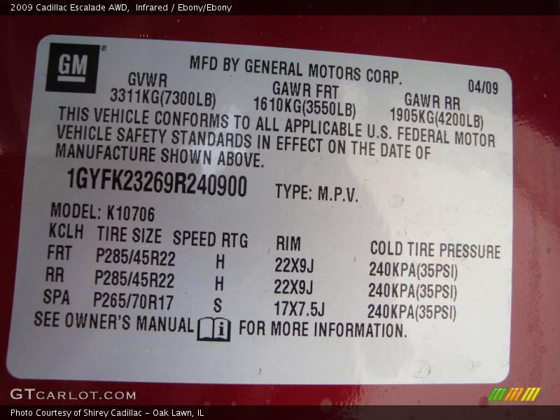 Infrared / Ebony/Ebony 2009 Cadillac Escalade AWD
